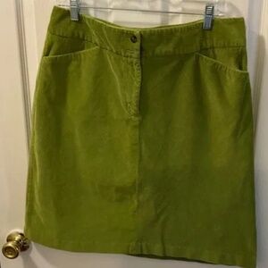 Talbots Size 14 Green Stretch Corduroy A-Line Knee Length Skirt